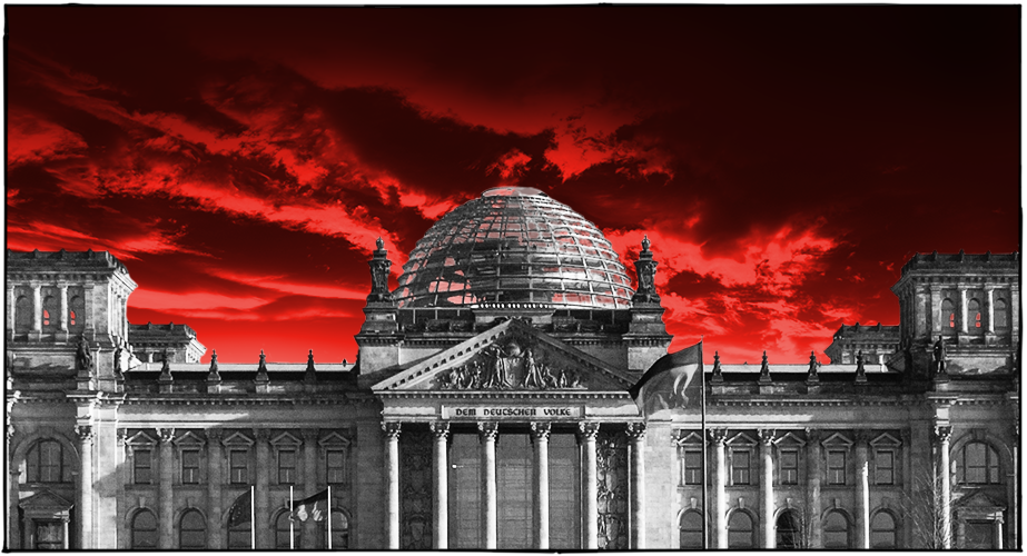 Bild: Bundestag vor rotem Himmel